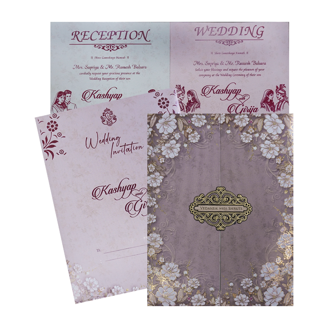 Check out Lavender Floral Wedding Card at best price.✅WhatsApp Support ✅Express Delivery.|King of cards.