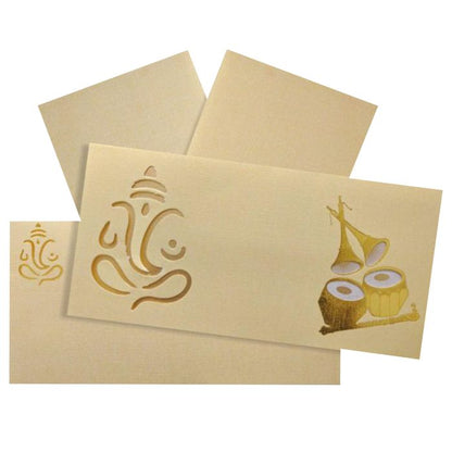 Gold Ganesha Cut Dhol And Clarinet Design Wedding Invitation-KNK95050-King of Cards
