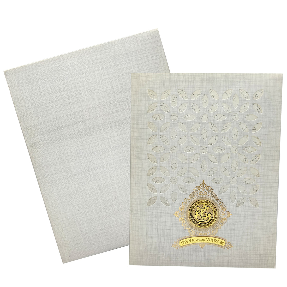 Grey Metallic Laser Cut Invitation Card With Ganesha-KNK9405G-King of Cards