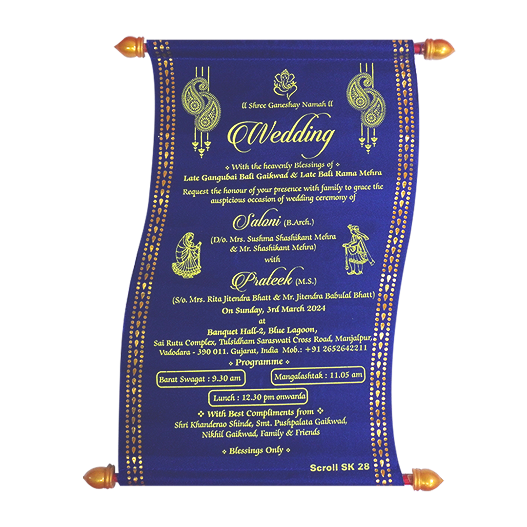 Blue  Scroll Wedding Invitation.-KJTS0028