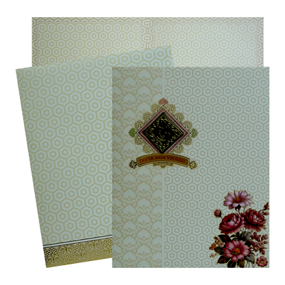 White Floral Nameplate Wedding Card-KNJP1202