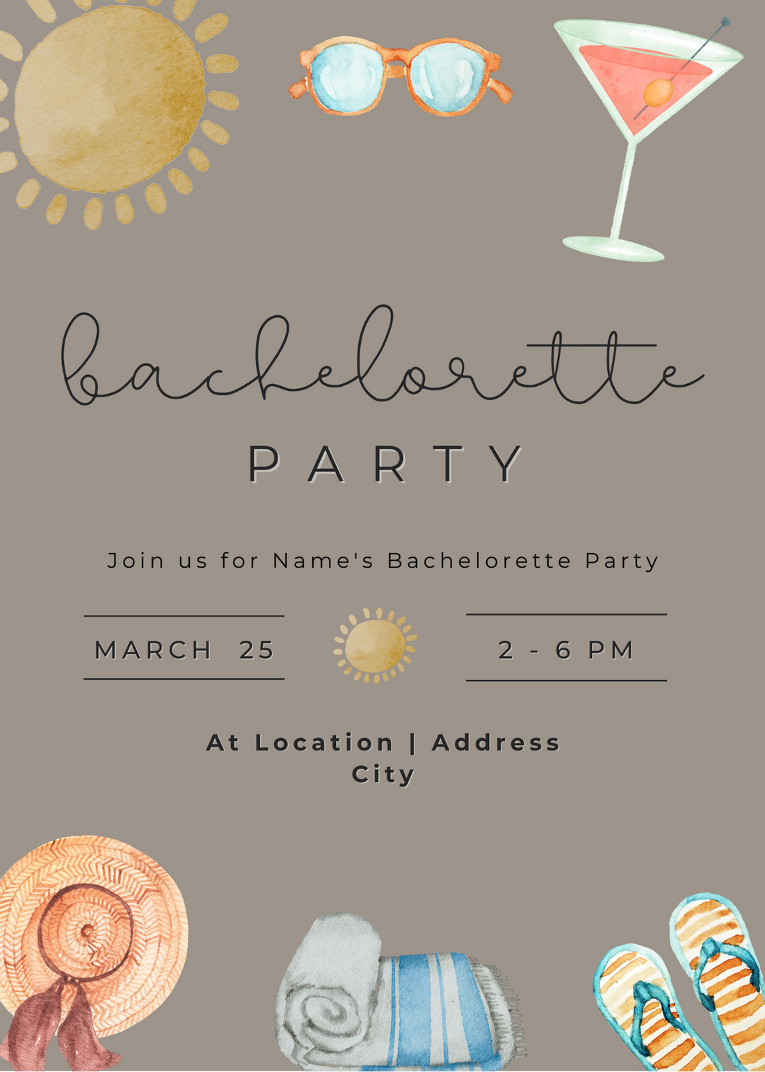 Gray Stylish Bachelorette Party Invitation-AABCP003
