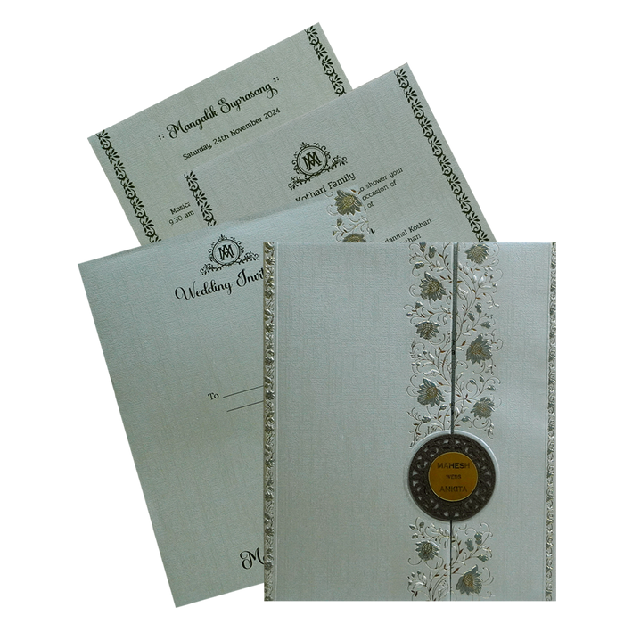 Greyish Green Padded Wedding Card-King of Cards