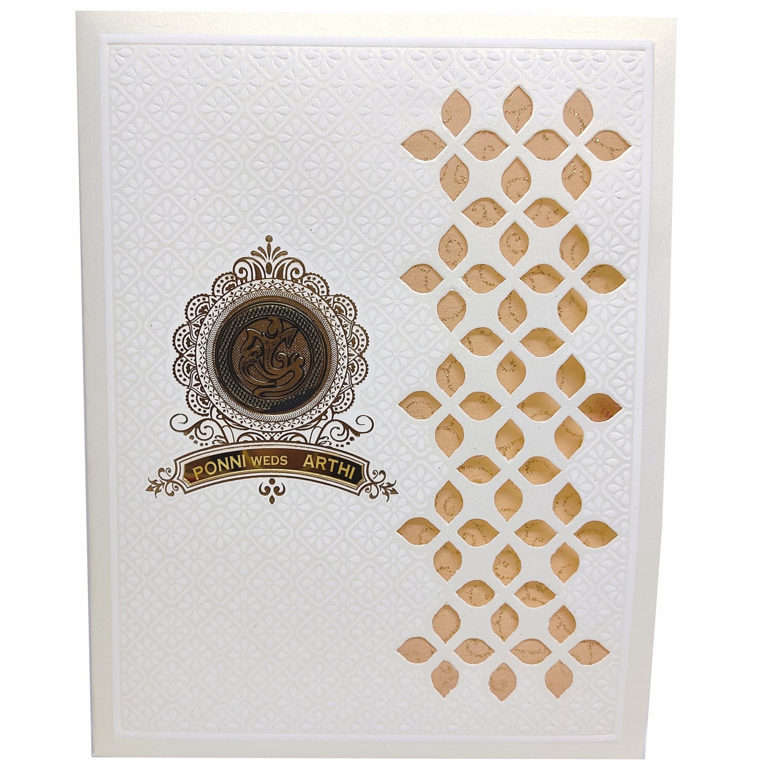 White Jumbo Screen Embossed Floral Die Cut Wedding Card-KNJS2040