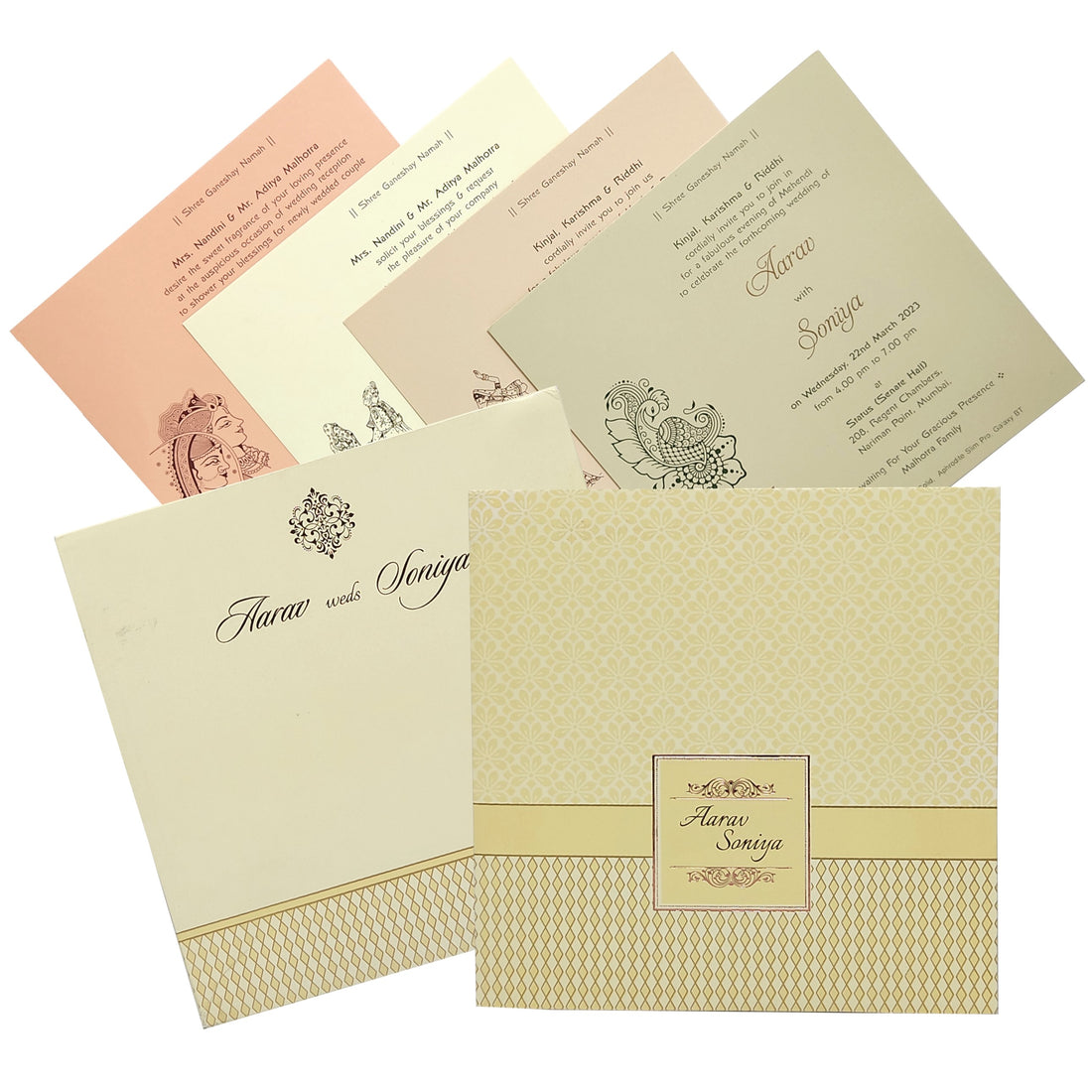 Elegant and super smooth Cream pattern design gold printed with envelope invitation card! Buy now! ? Customer Support ? Home Delivery