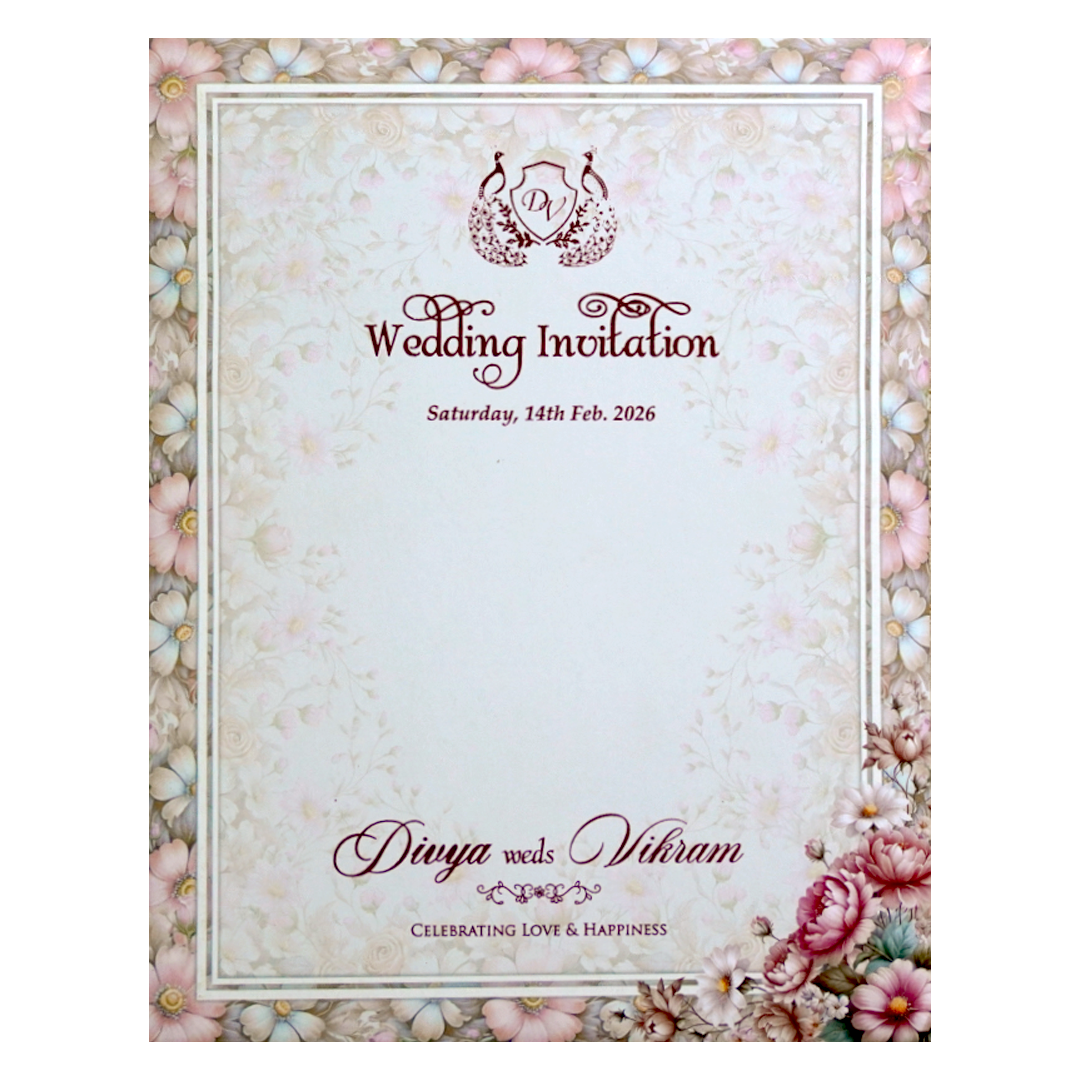 White Gray Floral Design Marriage card-KNKC4076