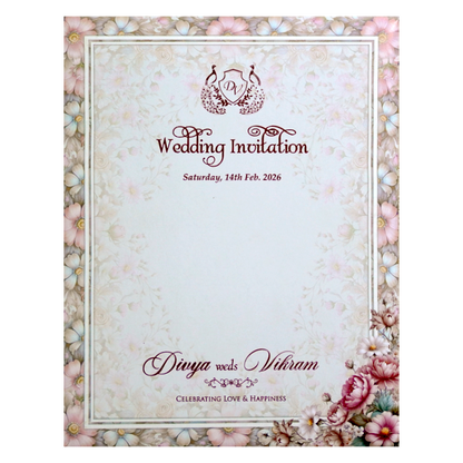 White Gray Floral Design Marriage card-KNKC4076