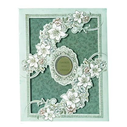 Check out Blue Floral Padded Wedding Card at best price.✅WhatsApp Support ✅Express Delivery.|King of cards.