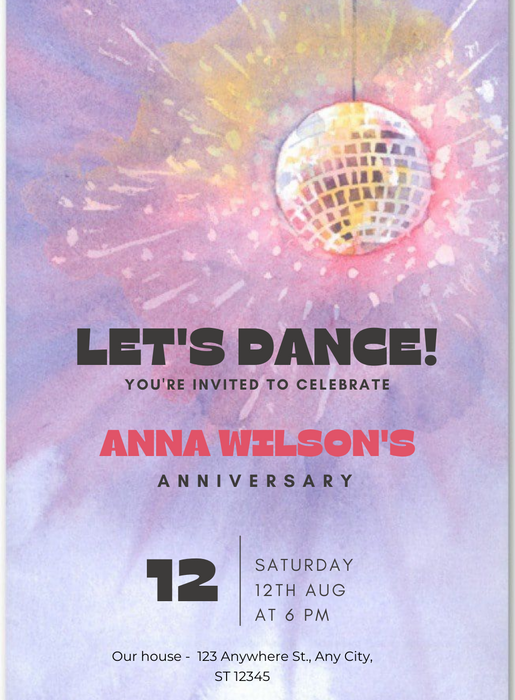 Lavender Disco Dance Party Invitations-AADPI033