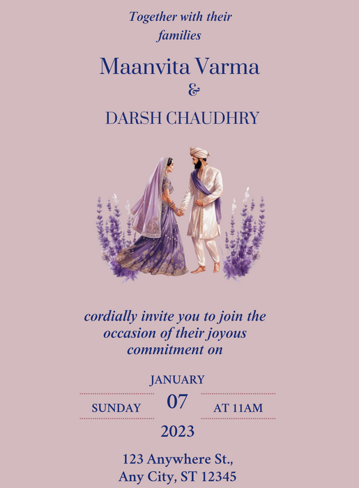 Lavender Holding Hands Caricature Wedding Invitation-King of Cards