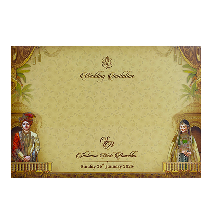 Antique Gold Bride Groom Padded Wedding Card Design-King of Cards