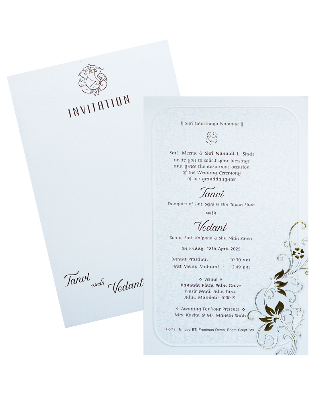 White Single Sheet Wedding Card-KRCS7440