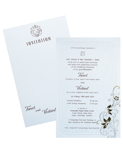 White Single Sheet Wedding Card-KRCS7440