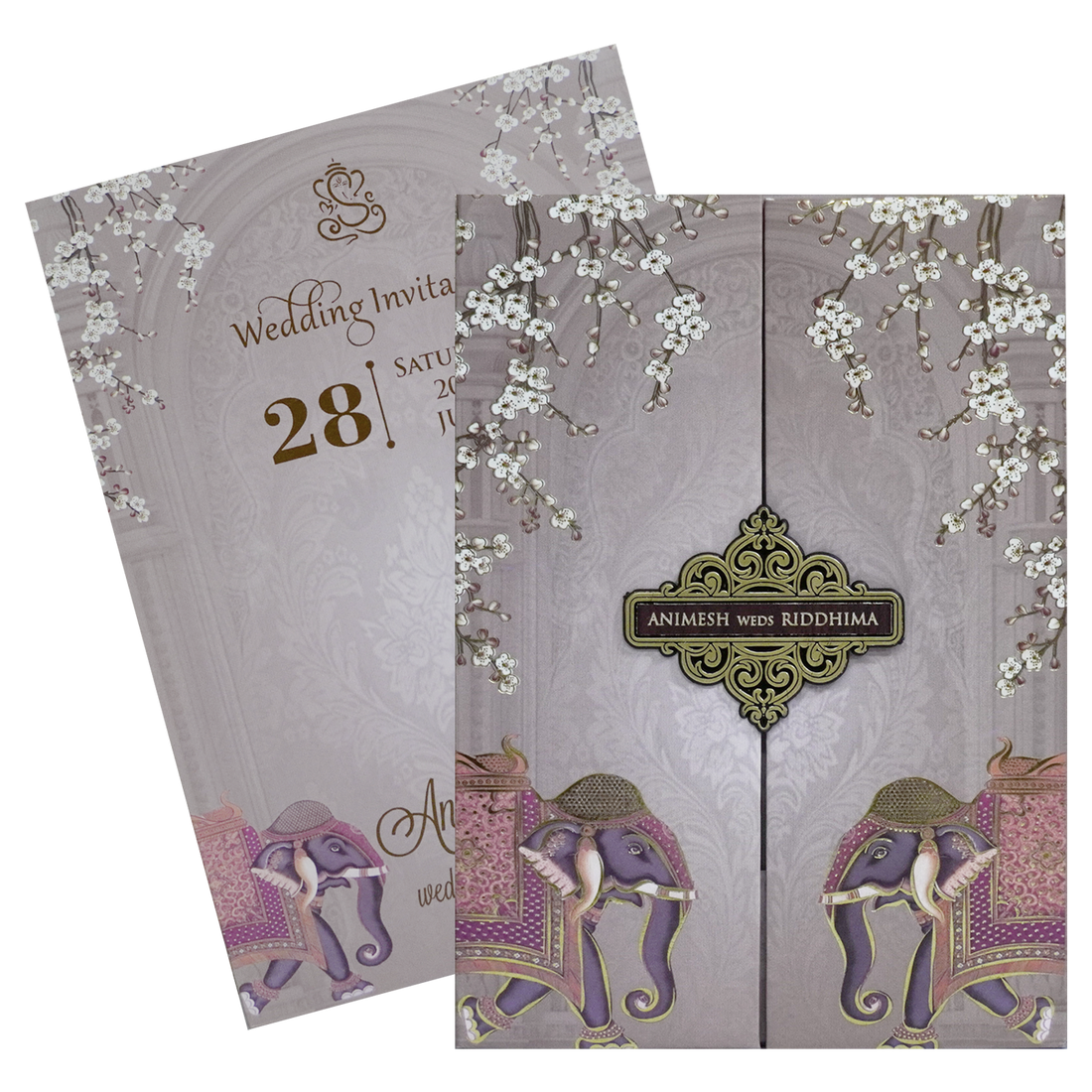 Pastel Mauve Padded Wedding Card-KVN07050