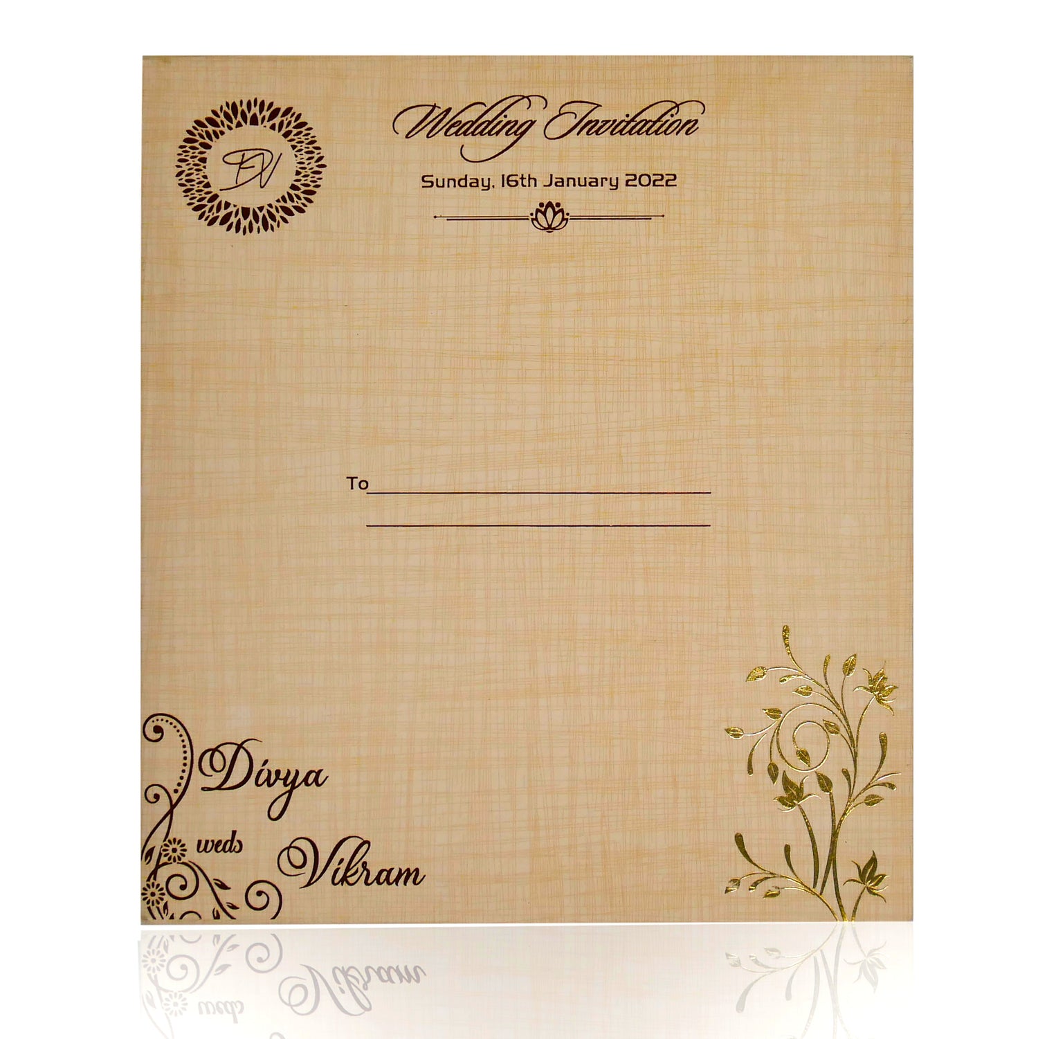Sandal Padded Wedding Invitation In Gold Foiling-KNPS7501S