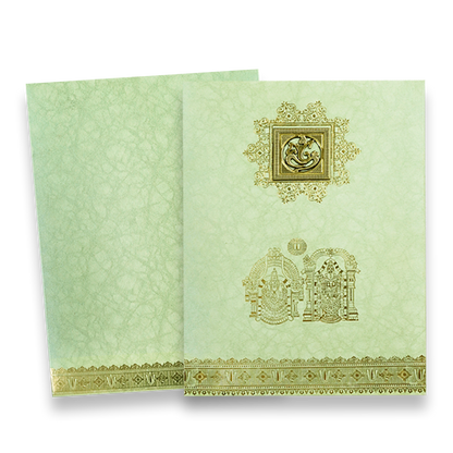 Green Gold Foil Balaji Wedding Card-KNKR022N