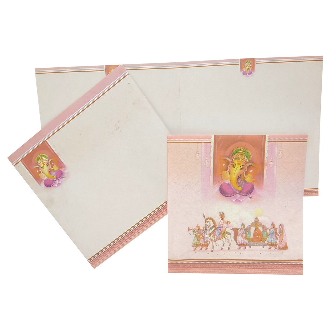 Check out our super cool collection of White colour with red embossed on ganesha theme and one folding insert  invitation card at best price. &amp;