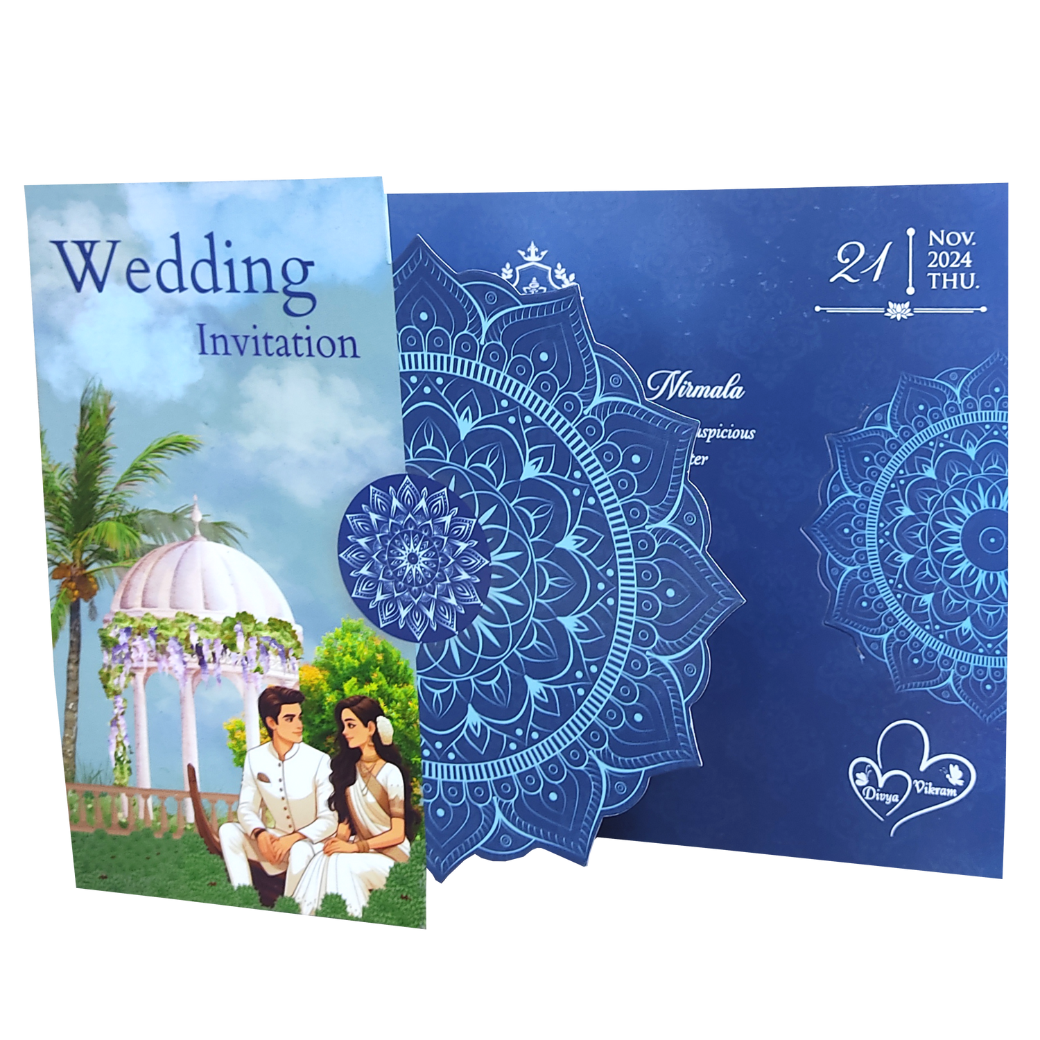 Blue Bride Groom Threefold Wedding Card-KNTH9604B