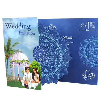 Blue Bride Groom Threefold Wedding Card-KNTH9604B