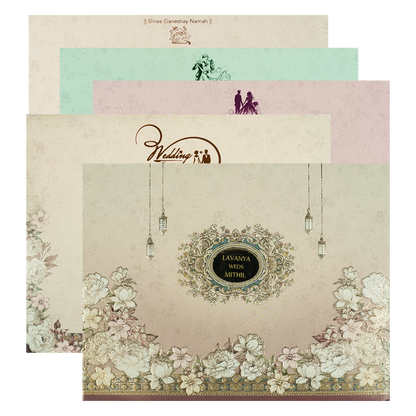 Check out Lantern Floral Padded Wedding Card at best price. ✅WhatsApp Support ✅Express Delivery.|King of cards.