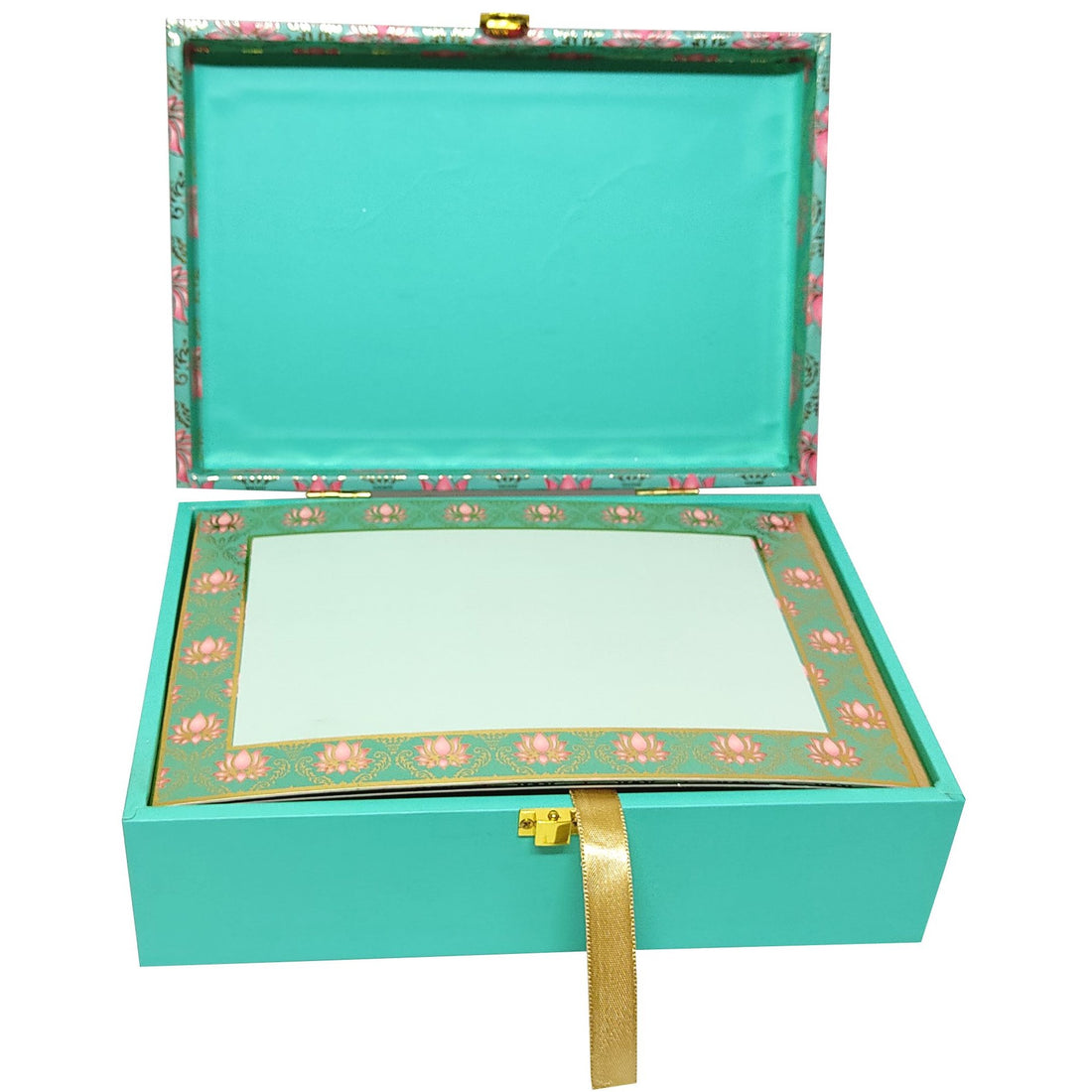 Green With Pink Floral Modern Box Invitation-KBX0306