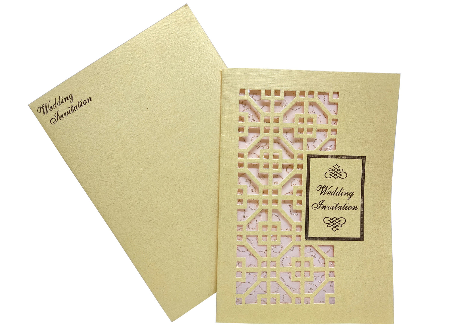 Gold Metallic Die Cut With Pink Wolly Invitation Card-KNCW19GI