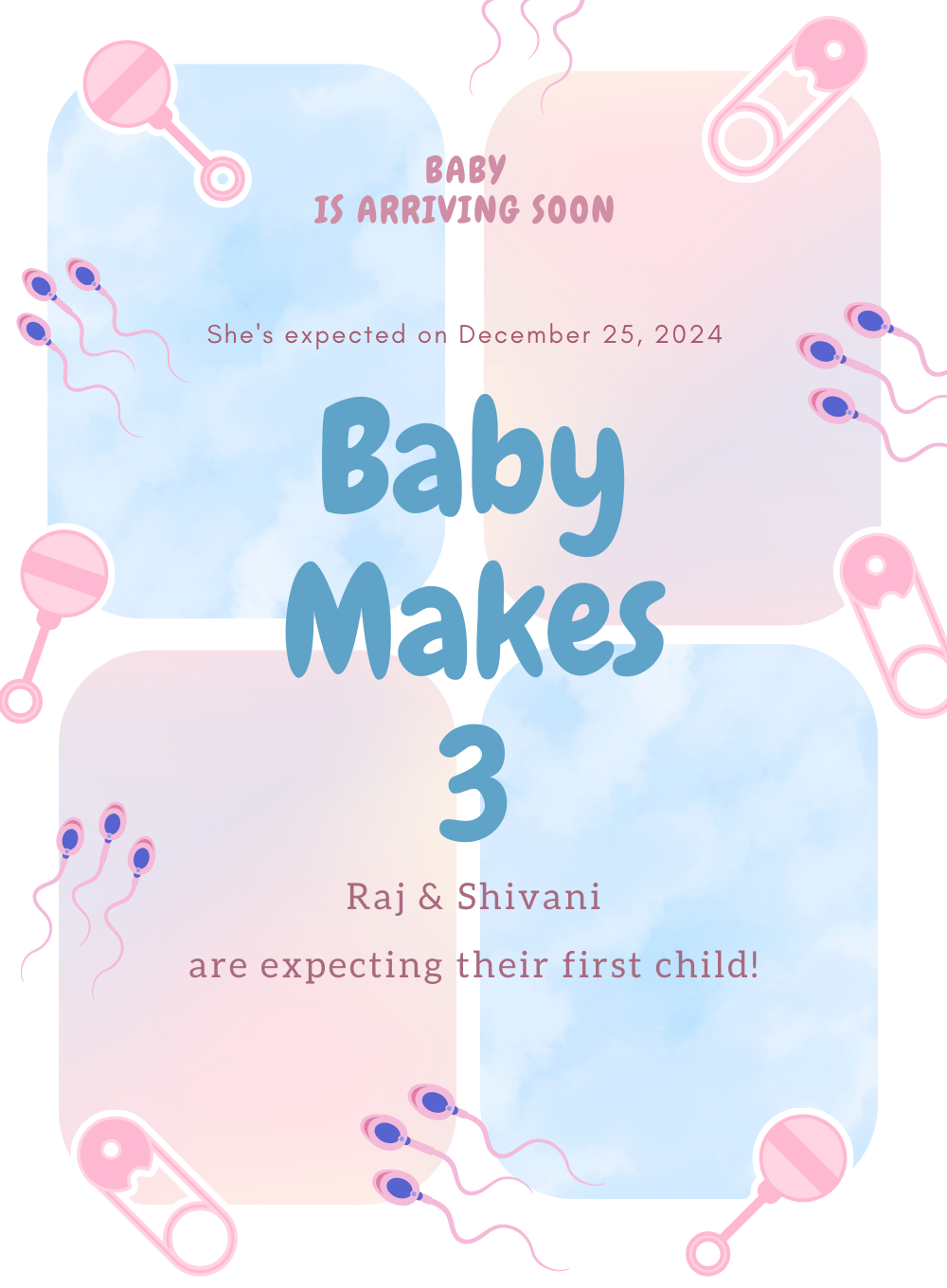 Lovely Grid Pregnancy Announcement Invitation-AAPAI006