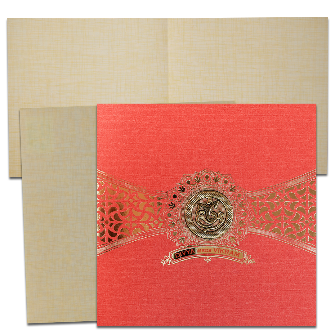 Check out Orange Gold Ganesha Wedding Card at best price. ?WhatsApp Support ?Express Delivery. | King of Cards
