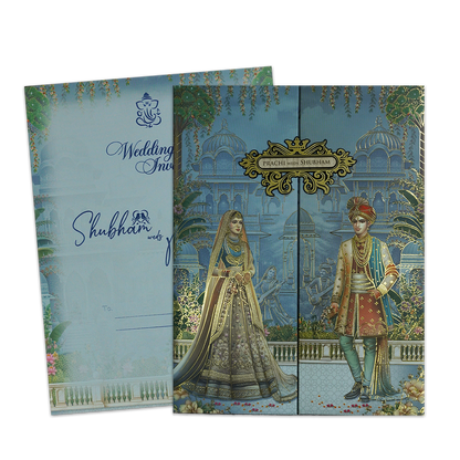 Blue Royal Couple Padded Wedding Card-KSH73150