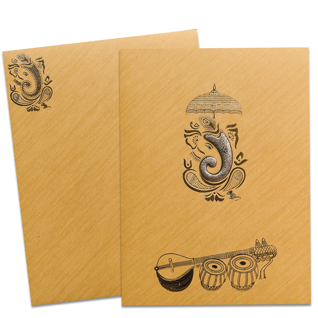 Mustard Yellow Musical Ganesha Wedding Card-KNR5025G
