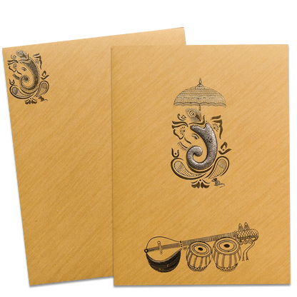 Mustard Yellow Musical Ganesha Wedding Card-KNR5025G