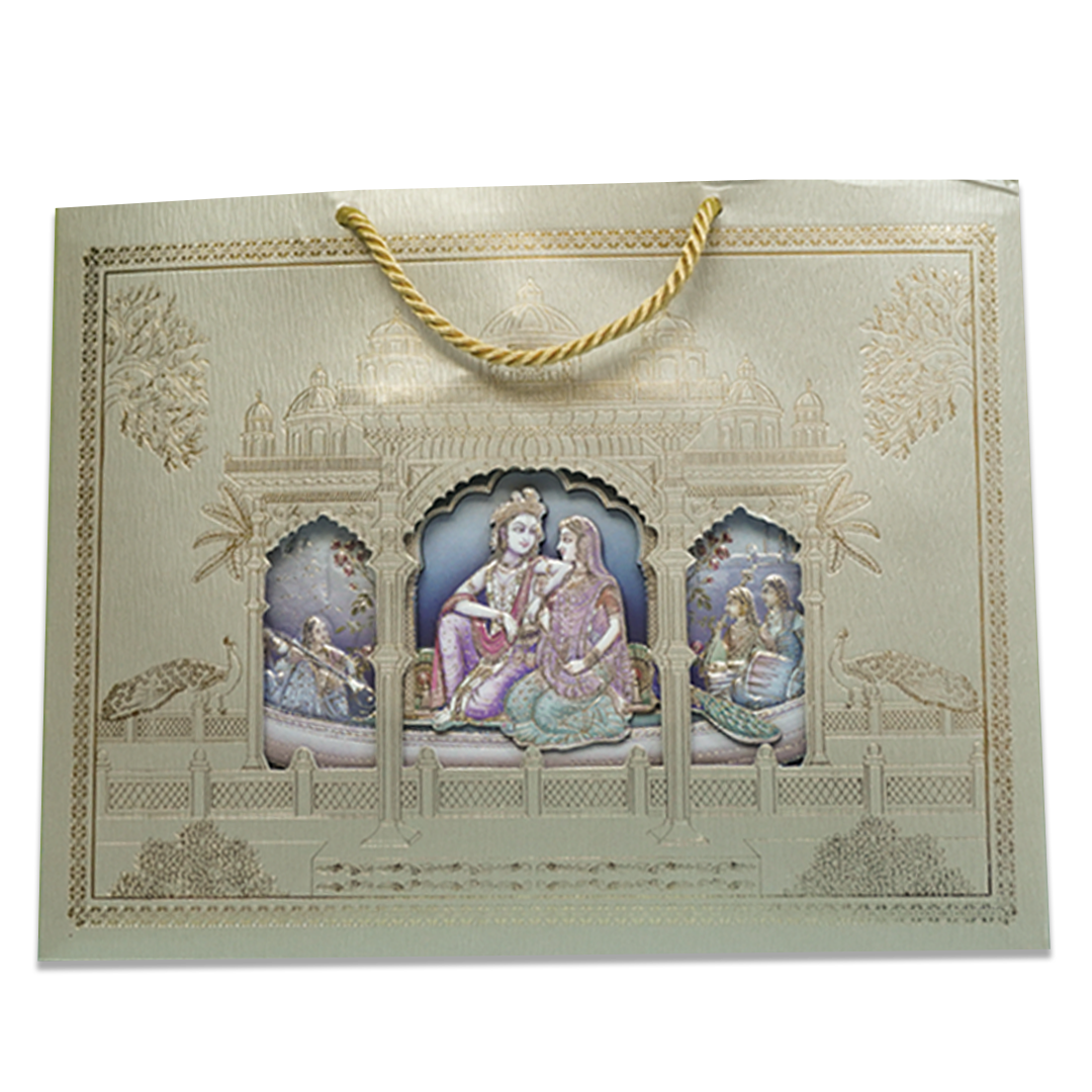 Radha Krishna Boat Theme Padded Wedding Card - KSSC2530