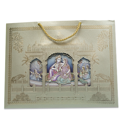 Radha Krishna Boat Theme Padded Wedding Card - KSSC2530