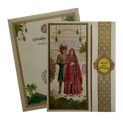 Cream Bride And Groom Wedding Card-KNMO9305