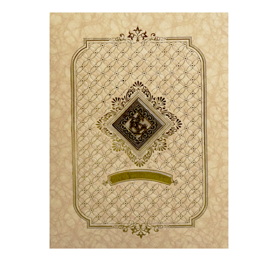 Golden Ganesha Wedding Card-KNKR5031B