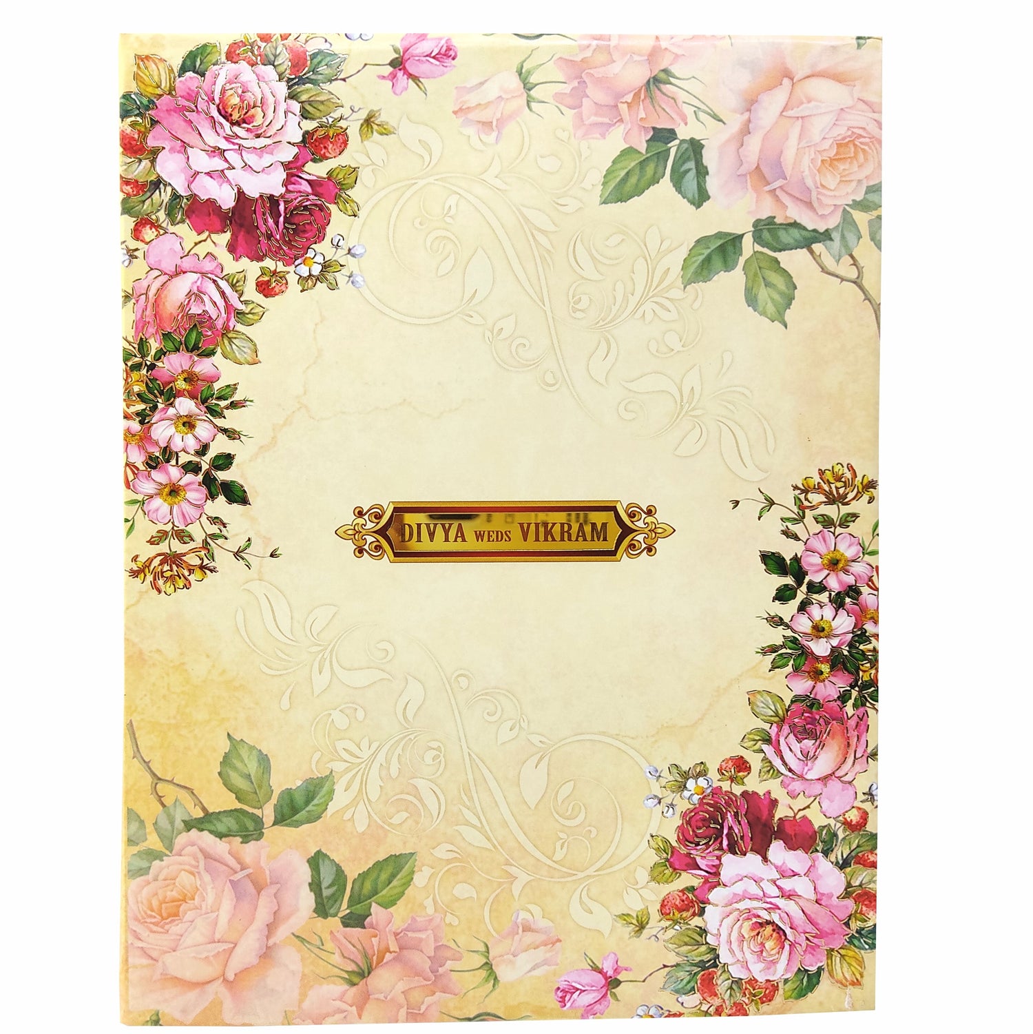 Cream Padded Floral Design In Offset With Roses And Name Plate-KNPO8504C