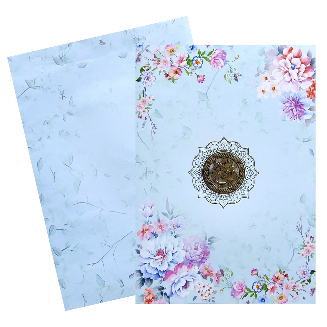 Blue Floral Hindu Wedding Card-KNEP1607