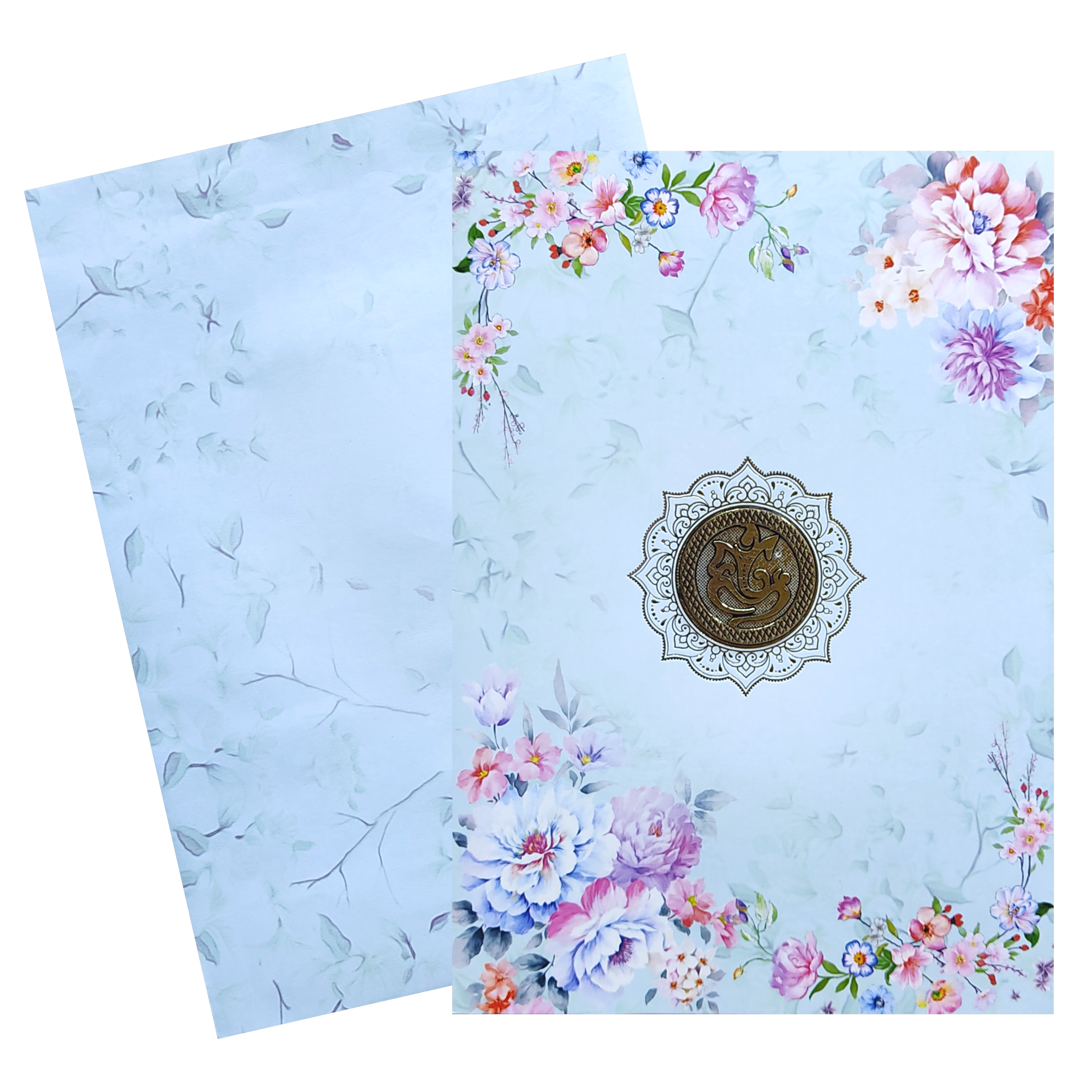 Blue Floral Hindu Wedding Card-KNEP1607