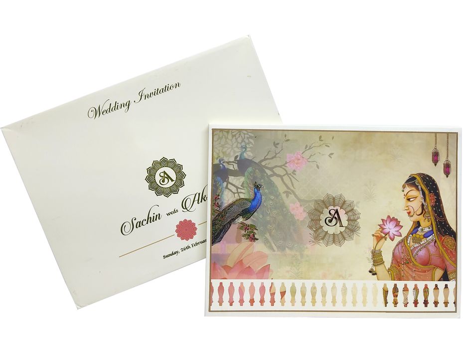 White Peacock Traditional Wedding Card-King of Cards
