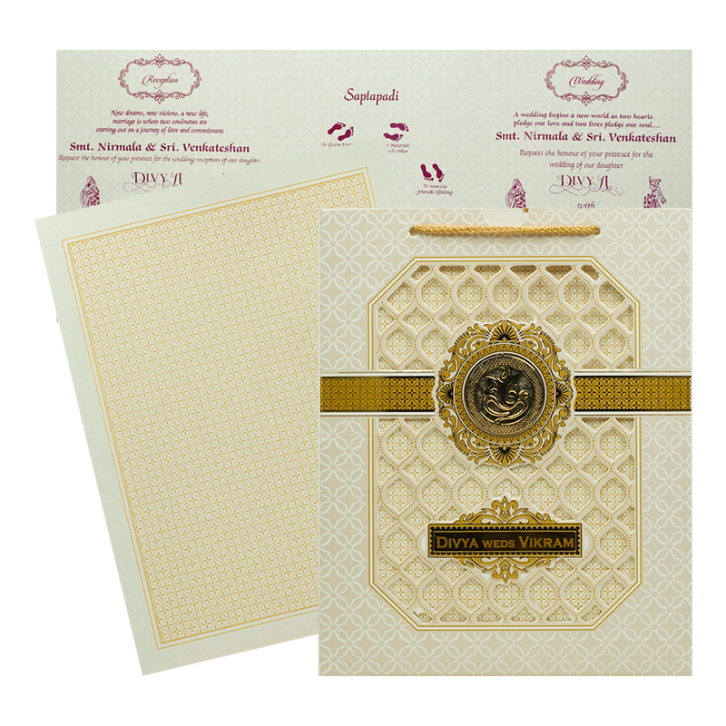 Cream Laser-Cut Floral Wedding  Card - KNQS8308