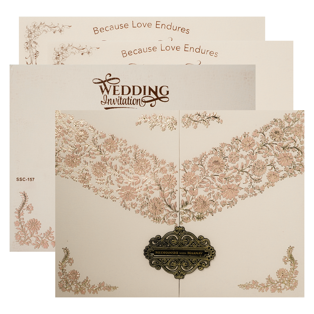 Check out Pink Floral Padded Wedding Card at best price.✅WhatsApp Support ✅Express Delivery.|King of cards.