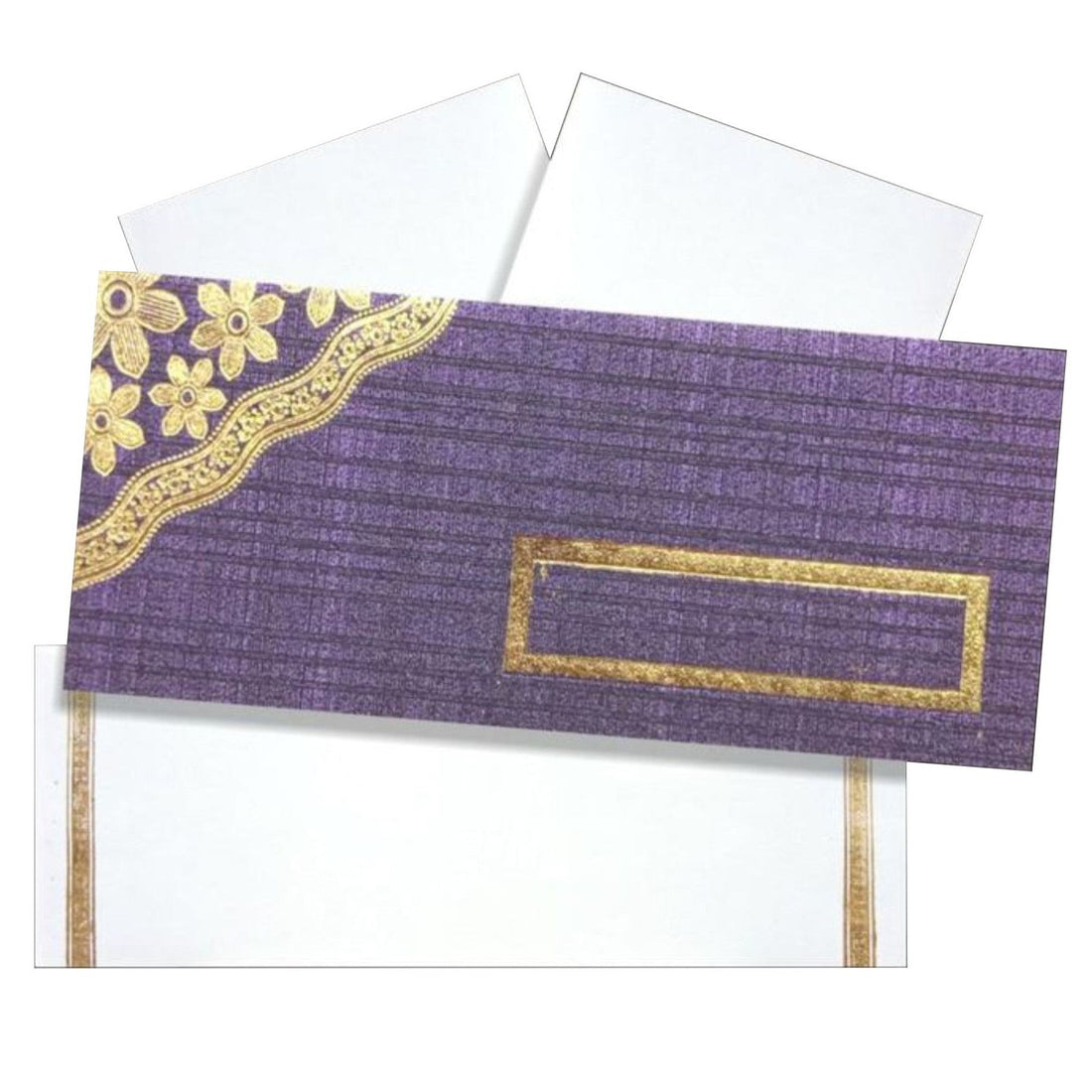 Gold foiling Blossom is engraved at the top left corner with light violet shaded background.This card is a personal invite card which can be used for all religion.
