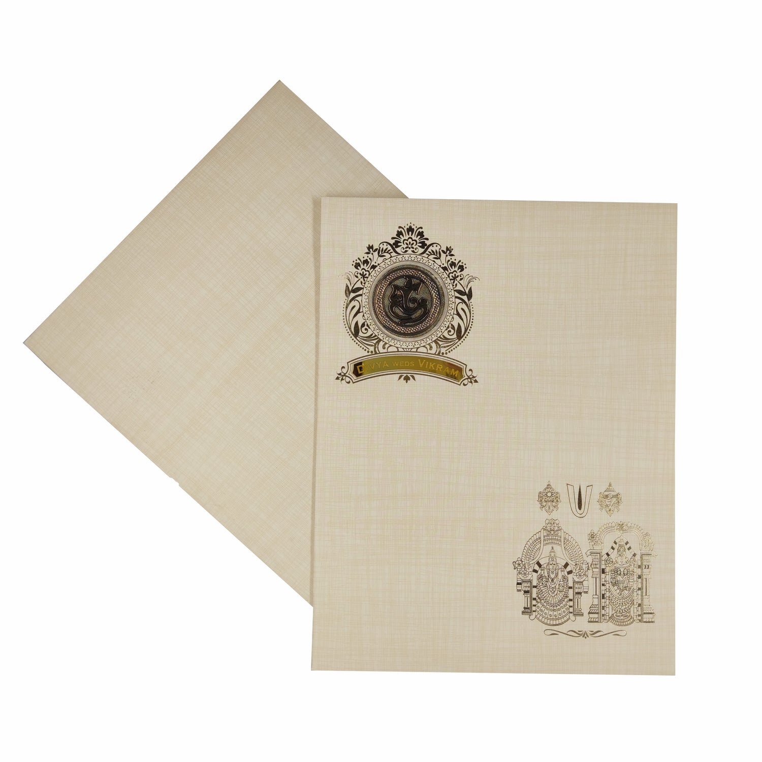 Sandal Metallic Balaji Padmavathi Wedding Card In Gold Foiling-KNK9401S