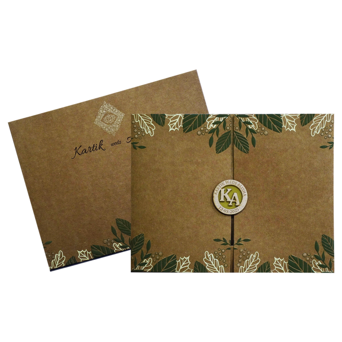 Khaki Brown Floral Box Wedding Card-King of Cards