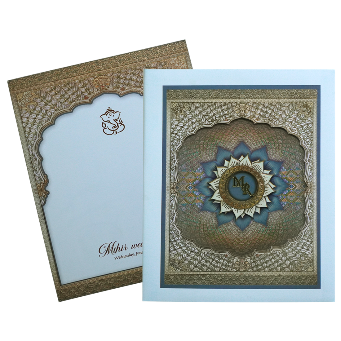 Ocean Blue Laser Cut Premium Wedding Card-KPR24230