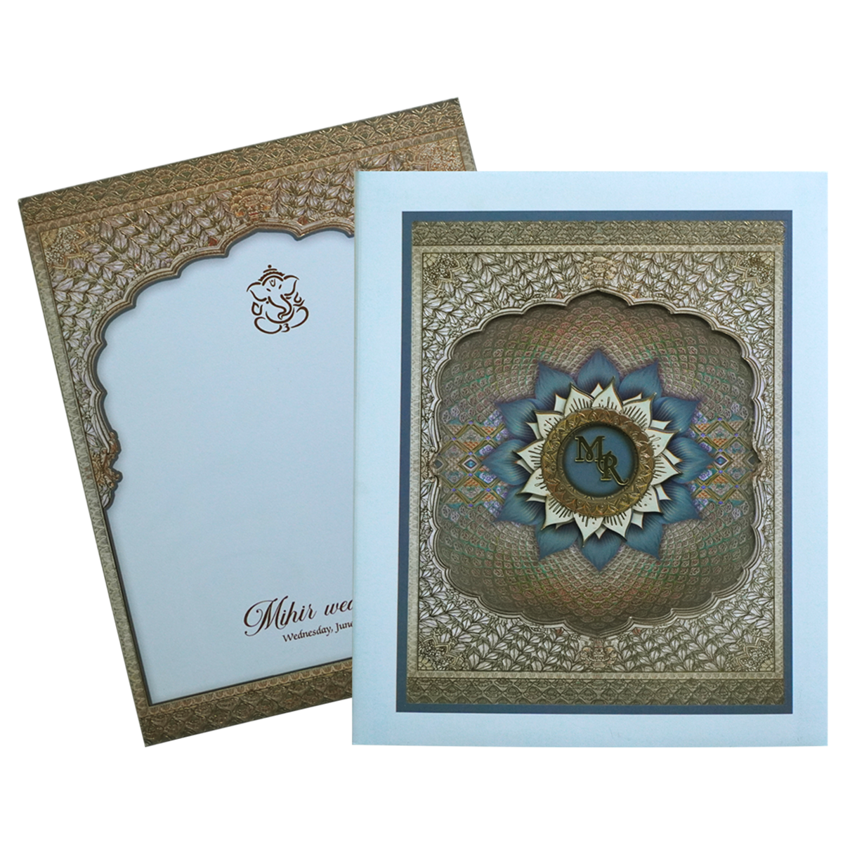 Ocean Blue Laser Cut Premium Wedding Card-KPR24230
