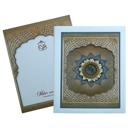 Ocean Blue Laser Cut Premium Wedding Card-KPR24230