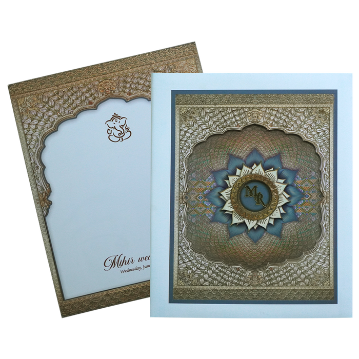 Ocean Blue Laser Cut Premium Wedding Card-King of Cards