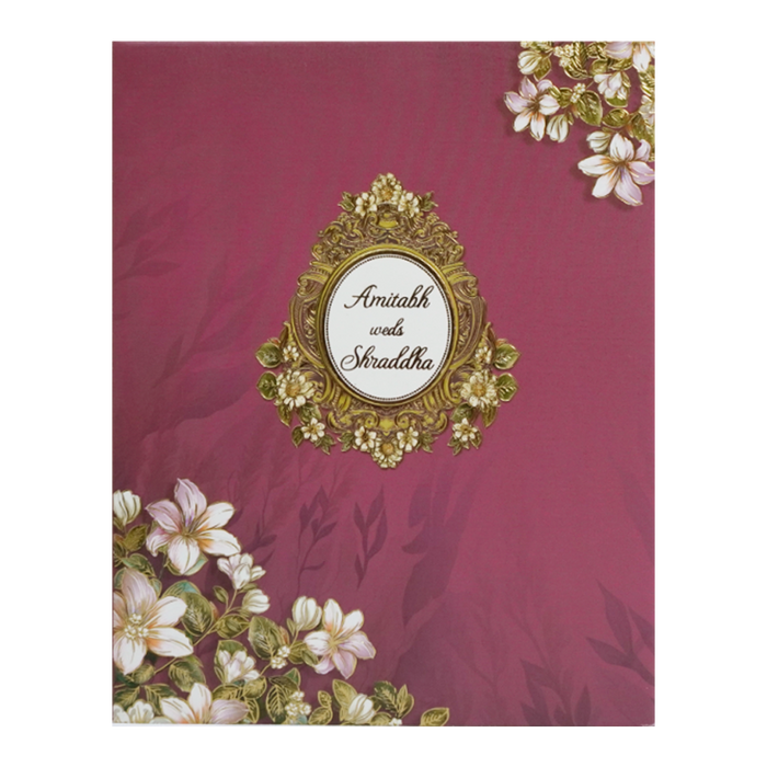 Pink Floral Padded Wedding Card-King of Cards