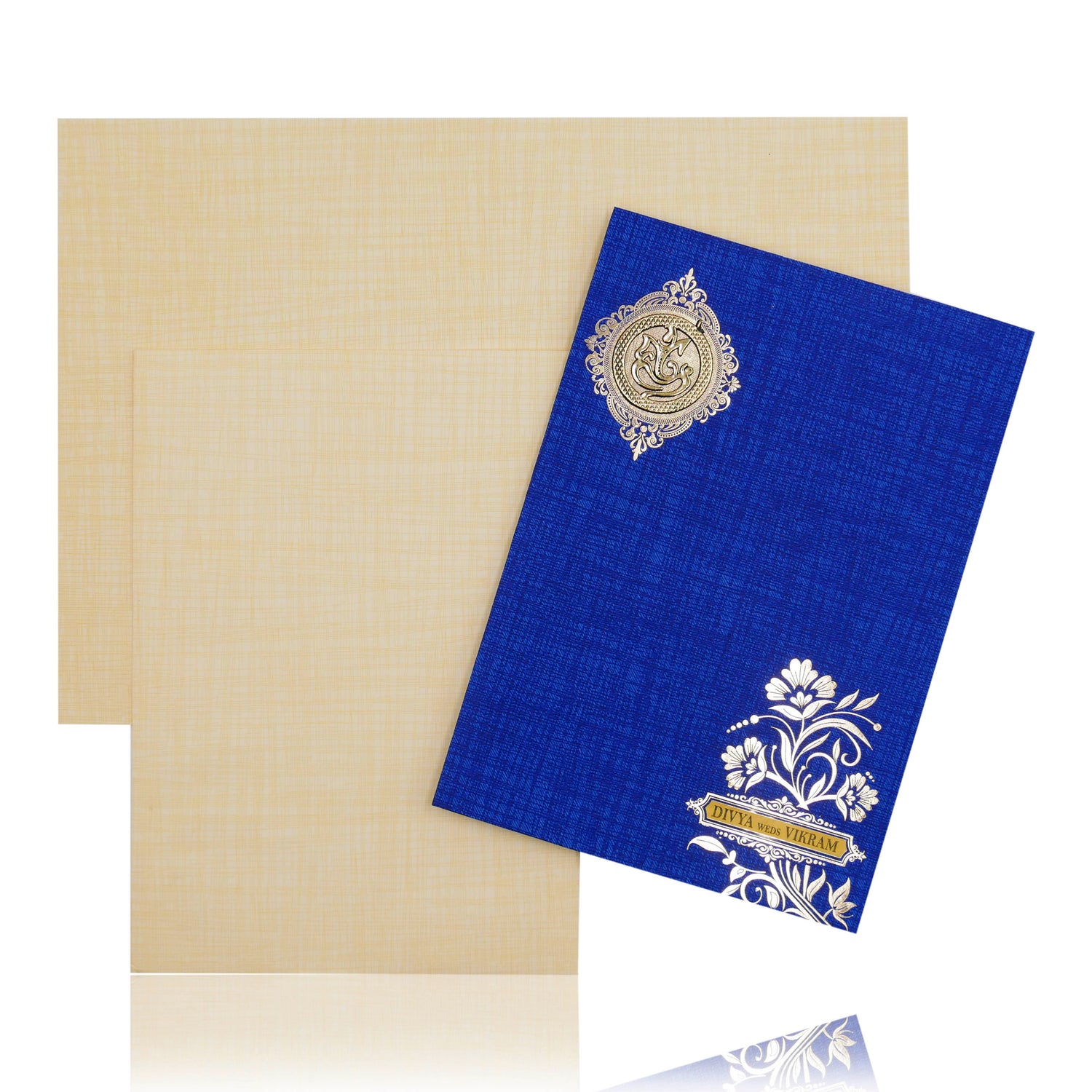Blue Classic Paper Print Debonair White Floral Design With Name Plate-KNCP824B